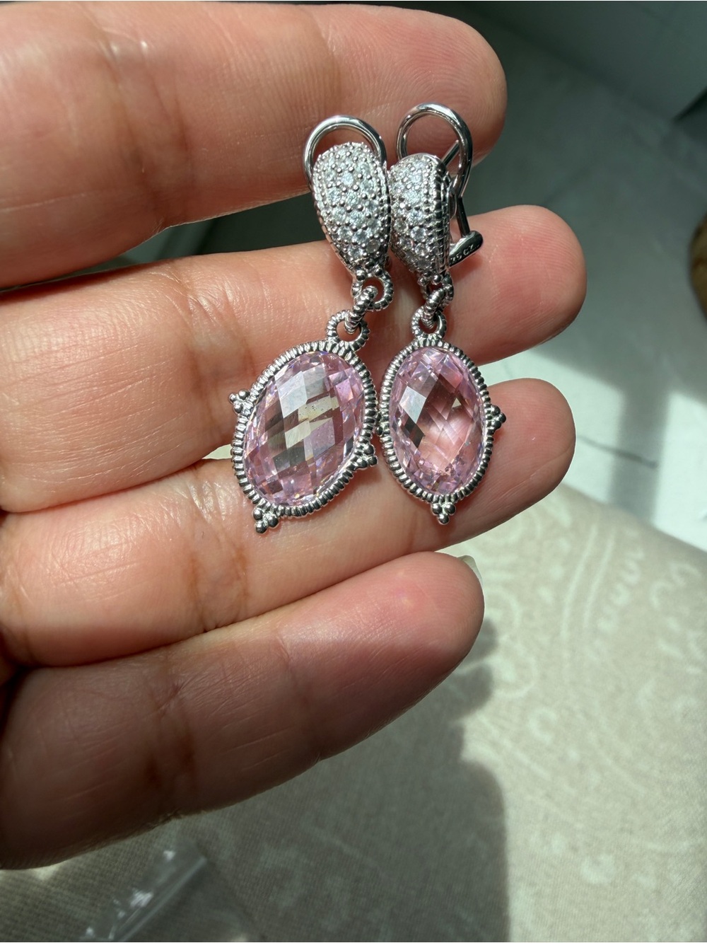judith ripka sterling silver pink dangle earrings